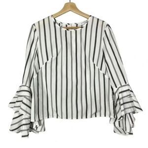 Milly Gabby Black and White Striped Ruffle Sleeve Blouse size 12